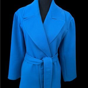Ann Taylor Vibrant Blue Belted Spring Coat NWOT Lined w Pockets | Size L Petite